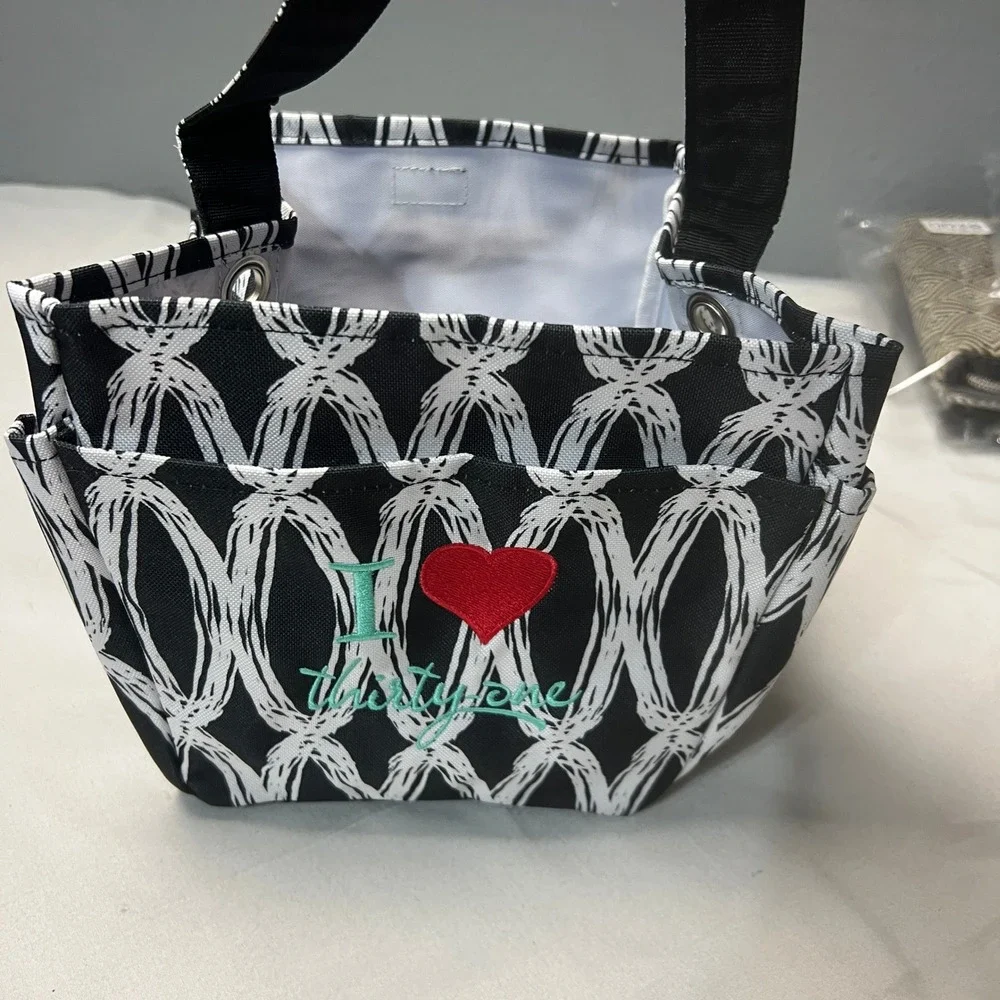 Thirty-One‎ Creative Caddy Tote Black Links I Heart Love 31 Monogrammed Utility